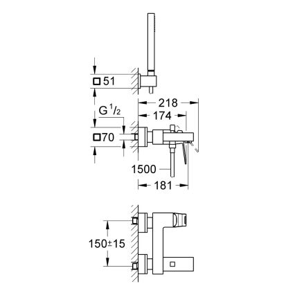 GROHE 23141000 - Set vasca con miscelatore EUROCUBE DN 15 cromo lucido
