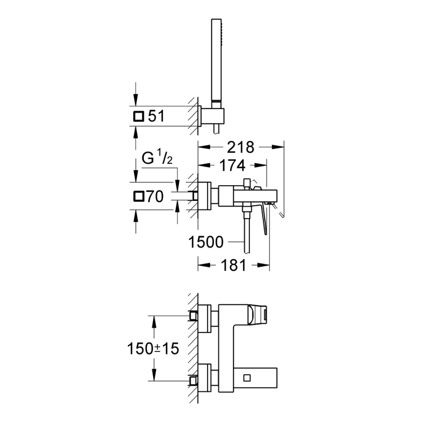 GROHE 23141000 - Set vasca con miscelatore EUROCUBE DN 15 cromo lucido