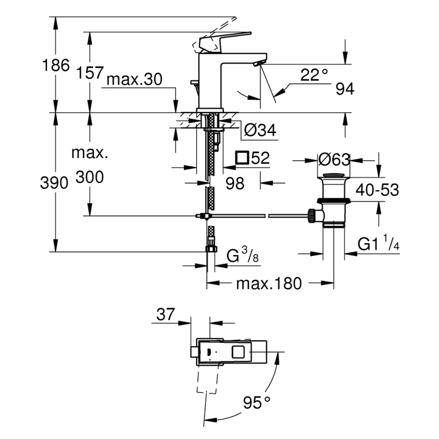 GROHE 2339000E - Miscelatore per lavabo EUROCUBE DN 15 cromo lucido