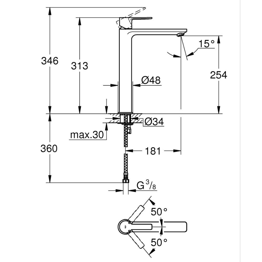 GROHE 23405AL1 - Miscelatore monocomando per lavabo LINEARE, taglia XL, finitura grafite