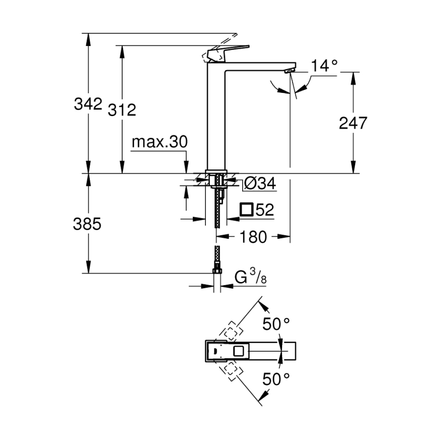 GROHE 23406000 - Miscelatore per lavabo EUROCUBE XL, cromato lucido
