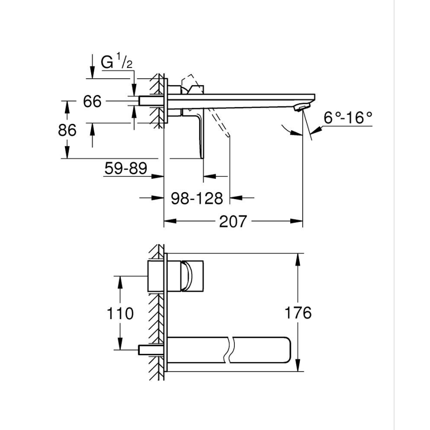GROHE 23444AL1 - Miscelatore per lavabo da incasso LINEARE 207 mm, grafite