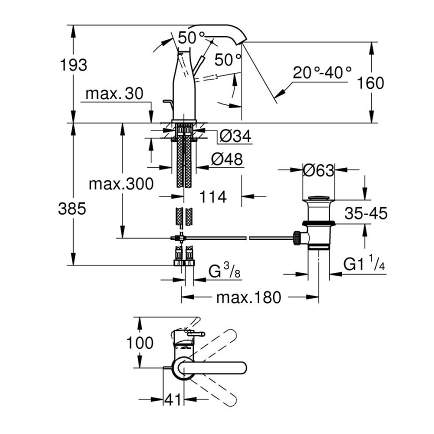 GROHE 23462001 - Miscelatore lavabo ESSENCE DN 15, misura M, cromo lucido