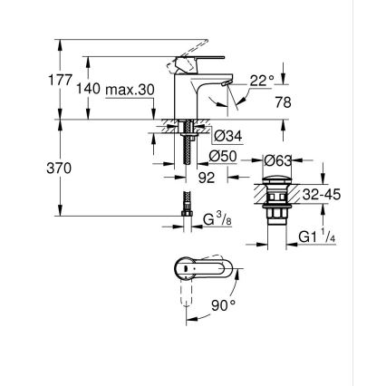GROHE 23586000 - GET Miscelatore lavabo misura S, cromo lucido