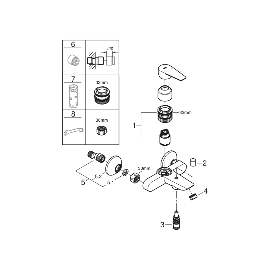 GROHE 23605001 - Miscelatore per vasca BAUEDGE 150±15 mm Cromo lucido