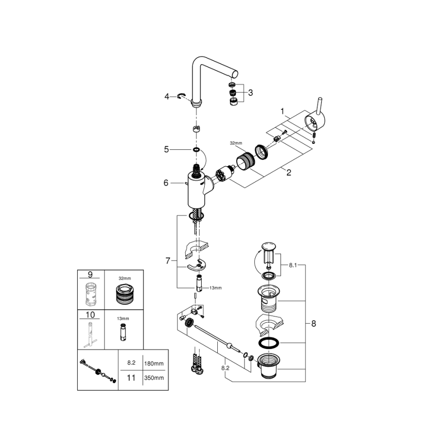 GROHE 23739002 - CONCETTO Lavello Mixer 291 mm Polished cromo