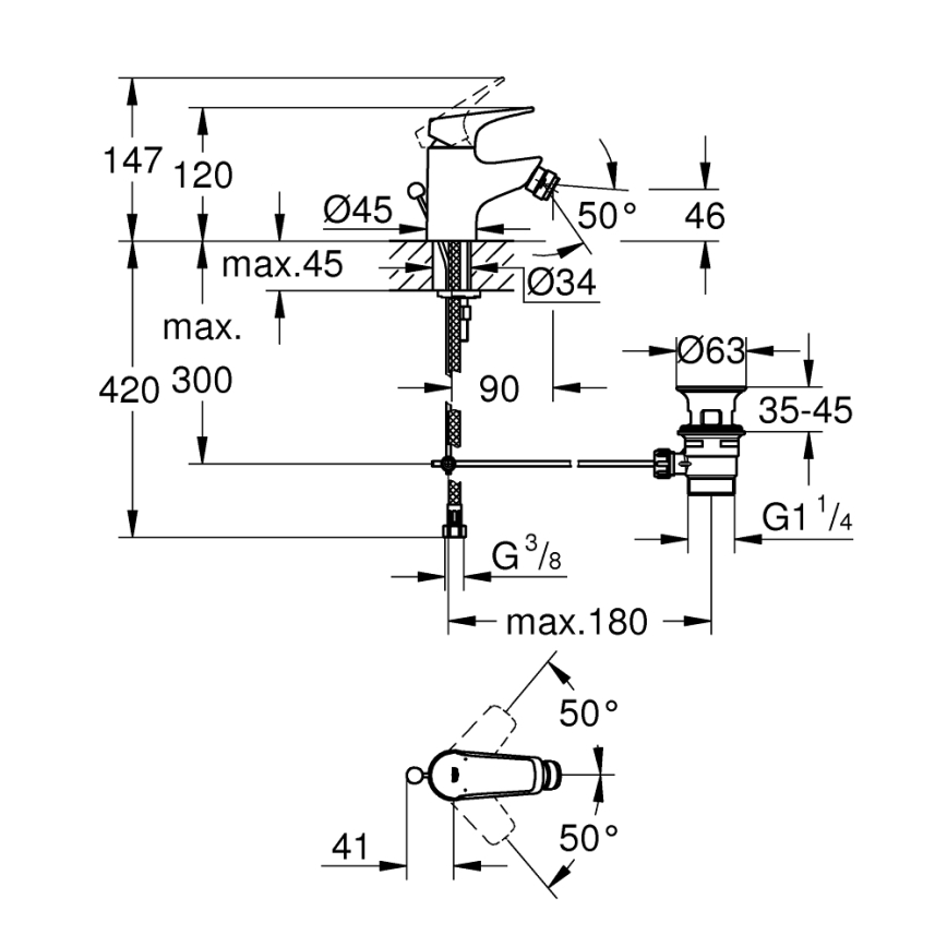 GROHE 23770000 - Miscelatore per bidet START FLOW, cromato lucido