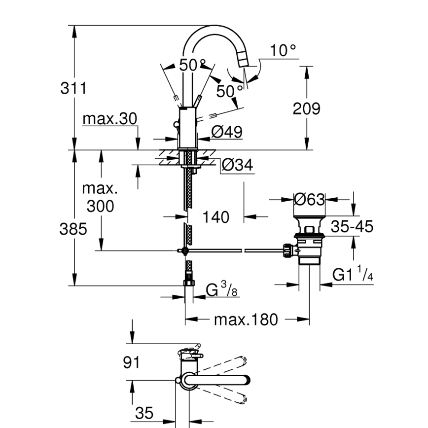 GROHE 23783000 - Miscelatore per lavabo START CLASSIC, 311 mm, cromo lucido