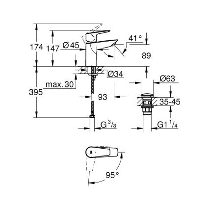 GROHE 23900001 - Miscelatore lavabo START EDGE, misura S, cromo lucido