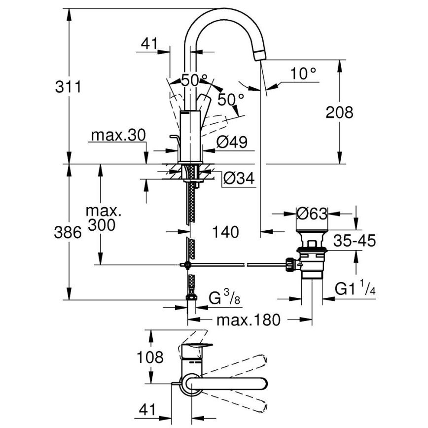 GROHE 24201001 - Miscelatore lavabo DN 15, misura L, cromo lucido