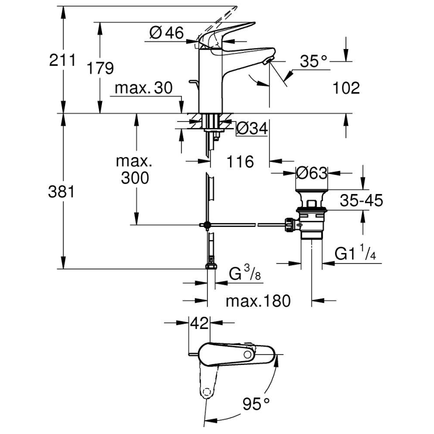 GROHE 24328001 - Miscelatore lavabo SWIFT 179 mm, cromo lucido