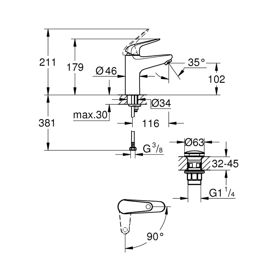 GROHE 24329001 - Miscelatore lavabo SWIFT DN 15, cromo lucido