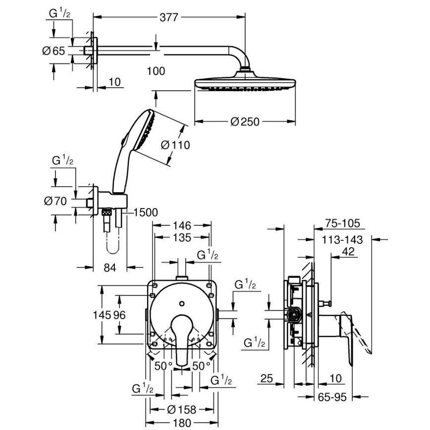 GROHE 25292000 - Sistema doccia da incasso START VITALIO START 250 cromo