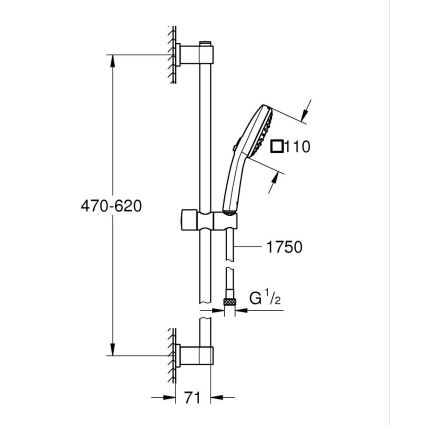 GROHE 26096001 - Set doccia VITALIO COMFORT 110 600 mm, cromo lucido