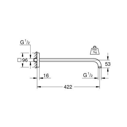 GROHE 26145000 - RAINSHOWER Braccio doccia 422 mm, cromato lucido