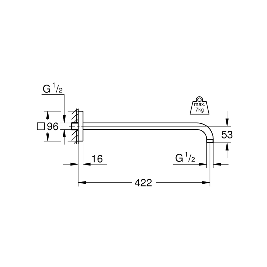 GROHE 26145000 - RAINSHOWER Braccio doccia 422 mm, cromato lucido