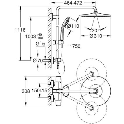 GROHE 26400001 - Sistema doccia VITALIO JOY SYSTEM 310 450 mm cromo lucido