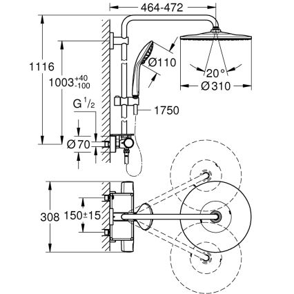GROHE 26401001 - VITALIO JOY SYSTEM 310 Sistema doccia, cromo lucido