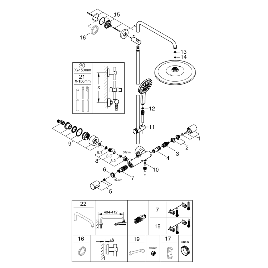 GROHE 26648000 - Sistema doccia RAINSHOWER SMARTACTIVE 310, 450 mm, cromo lucido