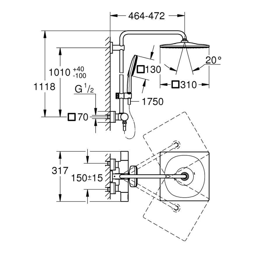 GROHE 26649000 - Sistema doccia RAINSHOWER SMARTACTIVE 310 × 310 mm finitura cromata