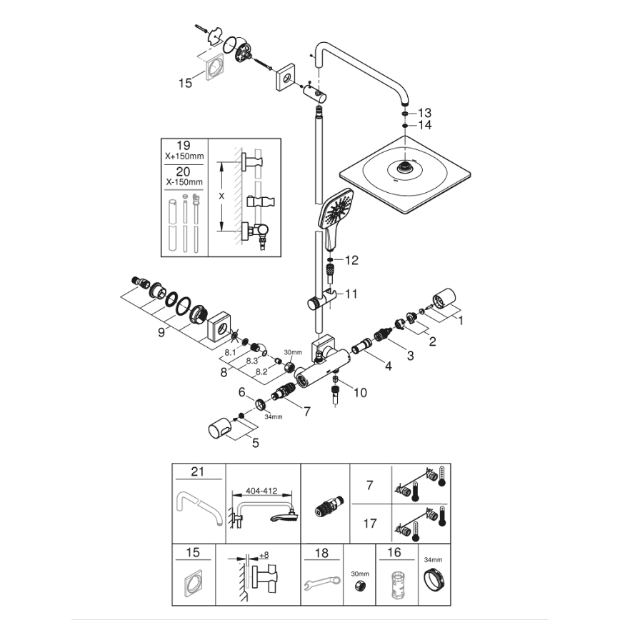 GROHE 26652000 - Sistema doccia RAINSHOWER SMARTACTIVE 310, 450 mm, cromo lucido
