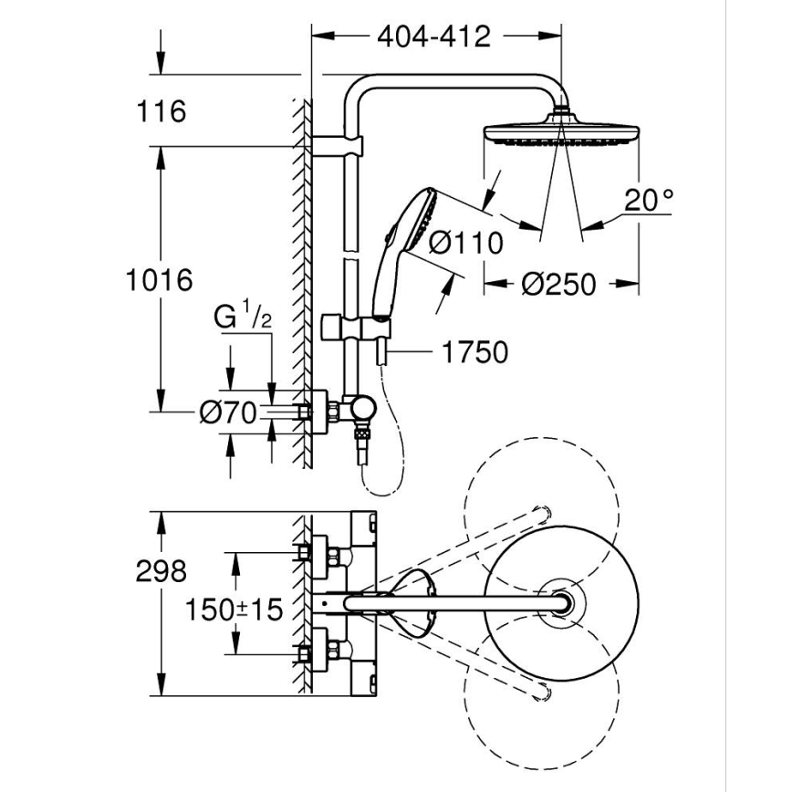 GROHE 26677001 - Sistema doccia VITALIO START SYSTEM 250, cromo lucido