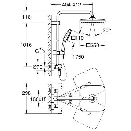 GROHE 26696001 - Sistema doccia VITALIO COMFORT 250 250 × 250 mm cromato lucido