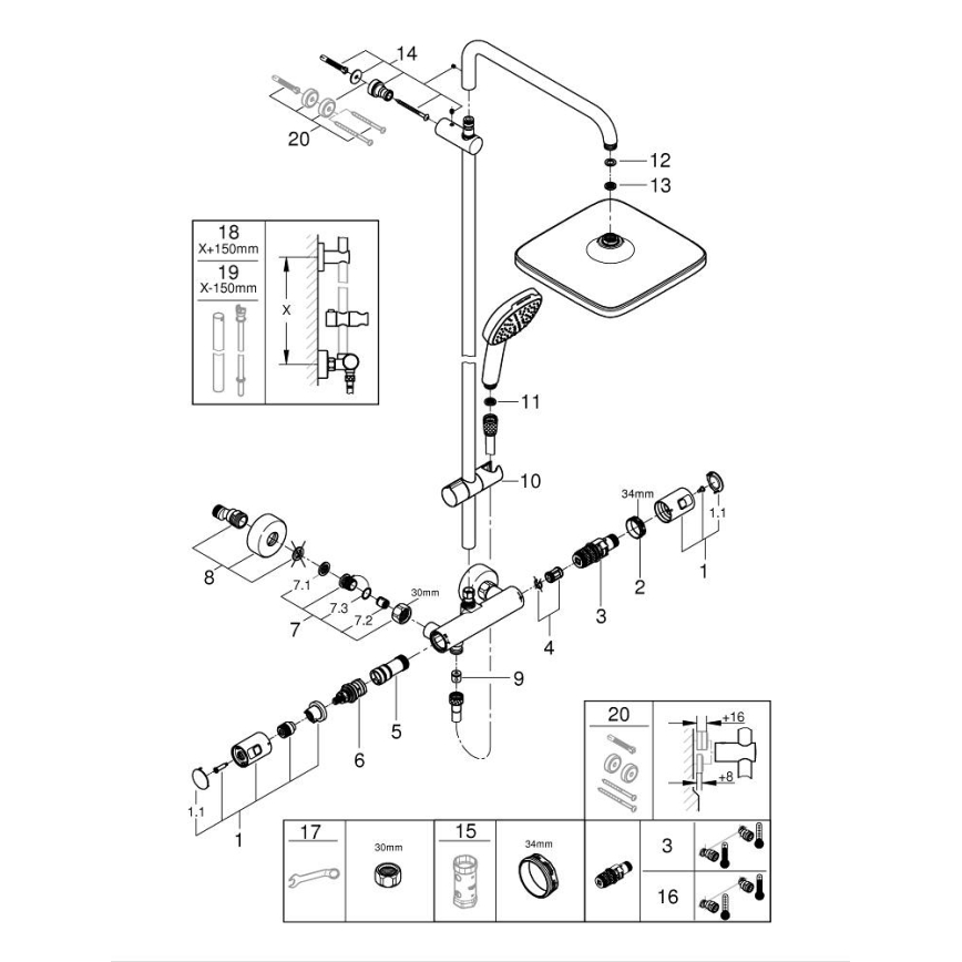 GROHE 266962431 - Sistema doccia VITALIO COMFORT 250, 250 × 250 mm, nero