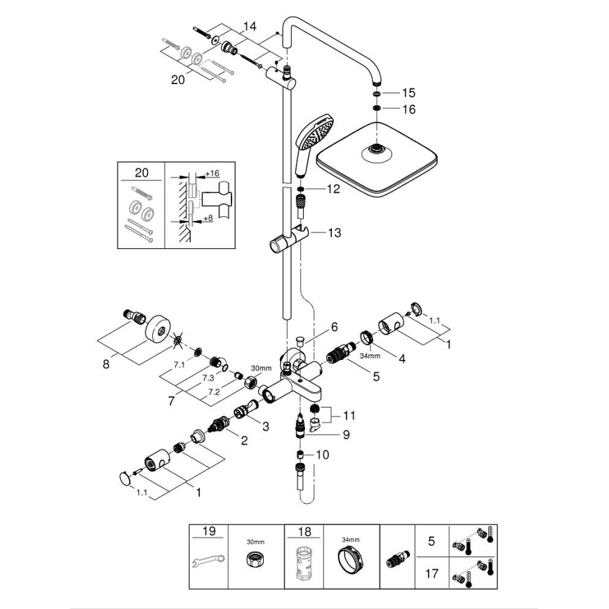 GROHE 26984001 - Sistema doccia VITALIO COMFORT 390 mm, finitura cromo lucido