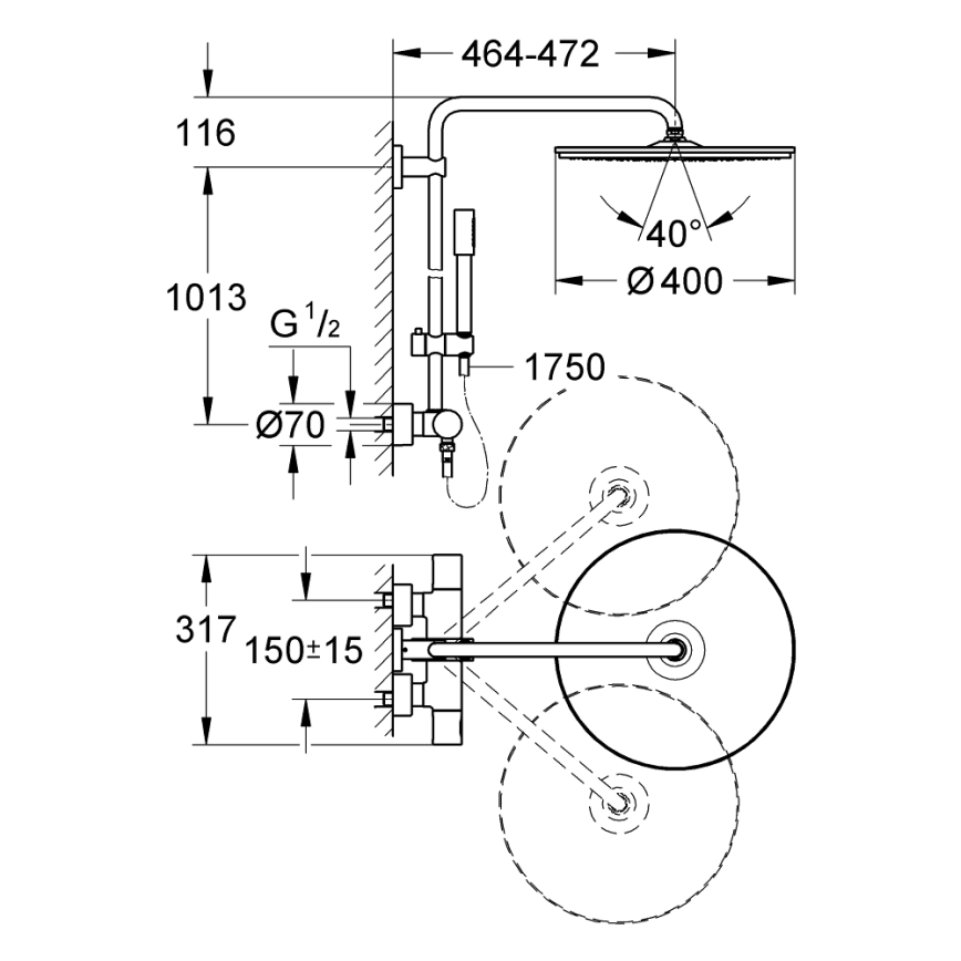 GROHE 27174001 - Sistema doccia RAINSHOWER SYSTEM 400 450 mm cromo lucido