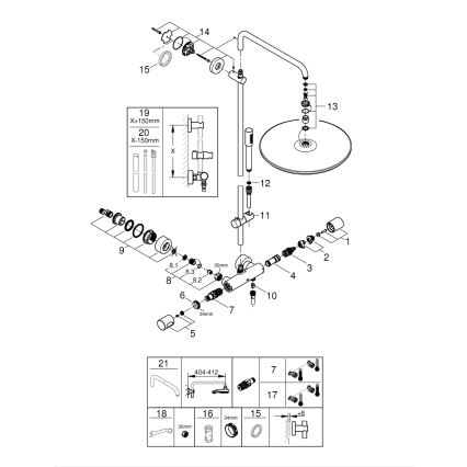 GROHE 27174001 - Sistema doccia RAINSHOWER SYSTEM 400 450 mm finitura cromata lucida