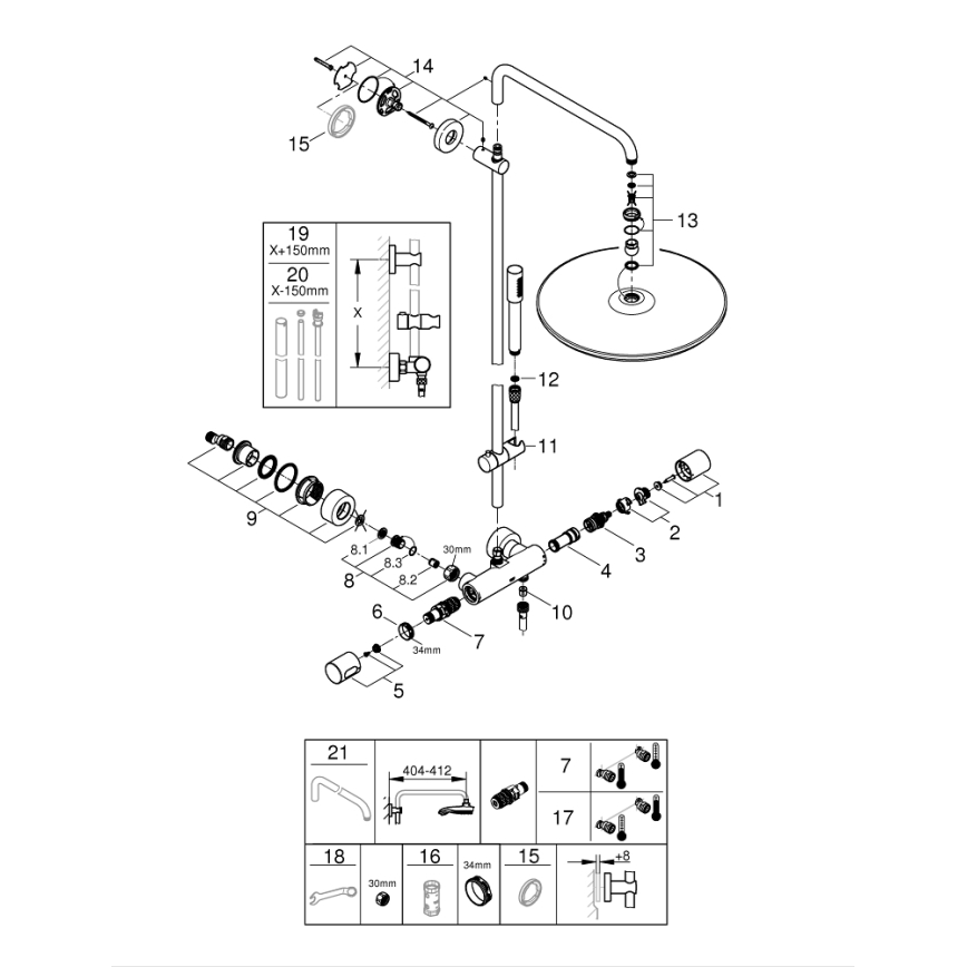 GROHE 27174001 - Sistema doccia RAINSHOWER SYSTEM 400 450 mm finitura cromata lucida