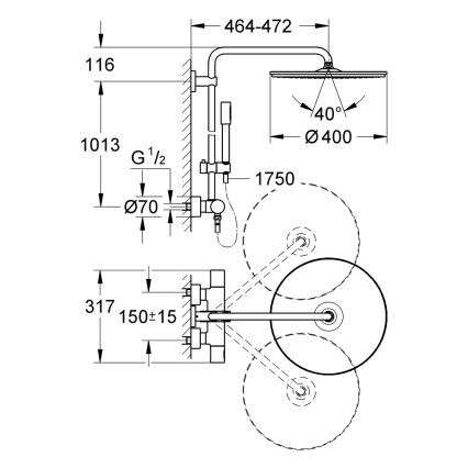 GROHE 27174001 - Sistema doccia RAINSHOWER SYSTEM 400 450 mm finitura cromata lucida