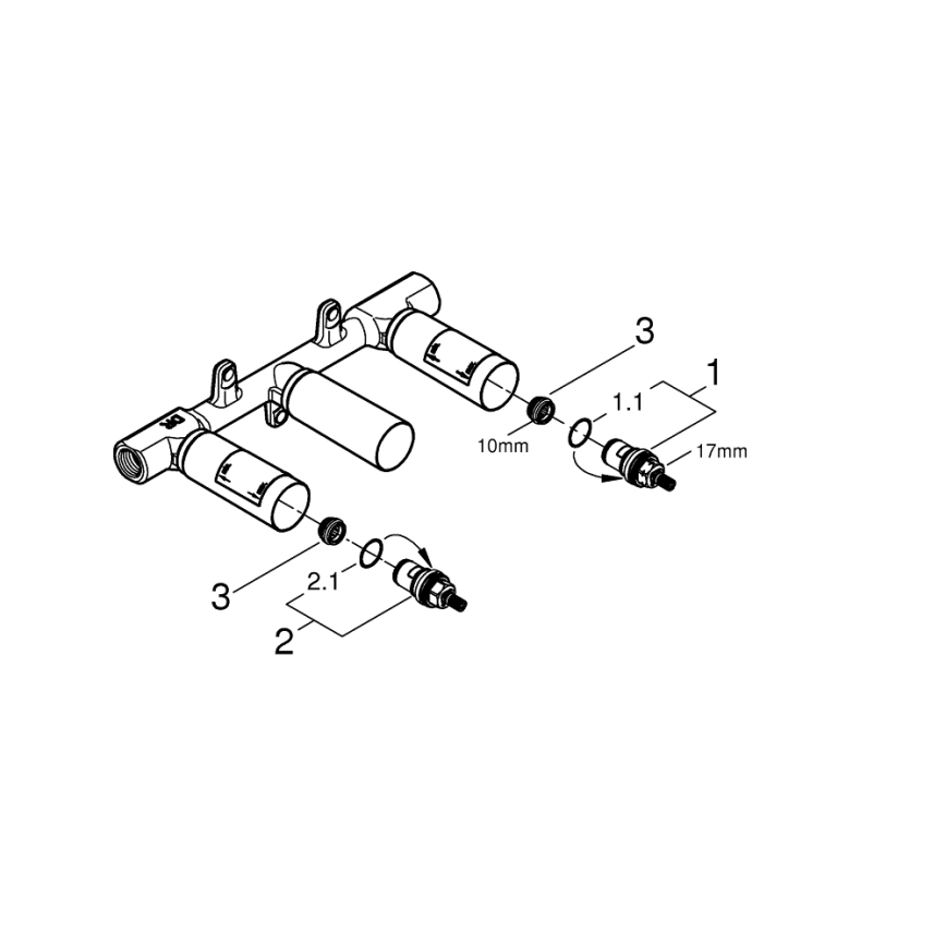 GROHE 29025002 - Corpo da incasso universale per miscelatore lavabo a tre fori in ottone