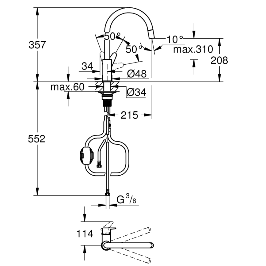 GROHE 30562000 - Miscelatore per lavello START CURVE 357 mm, cromo lucido