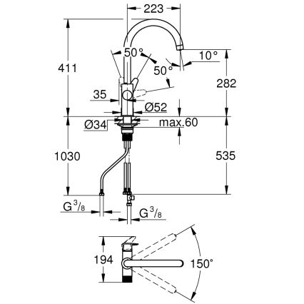 GROHE 30592000 - Miscelatore da cucina BLUE PURE StartCurve 411 mm cromo lucido