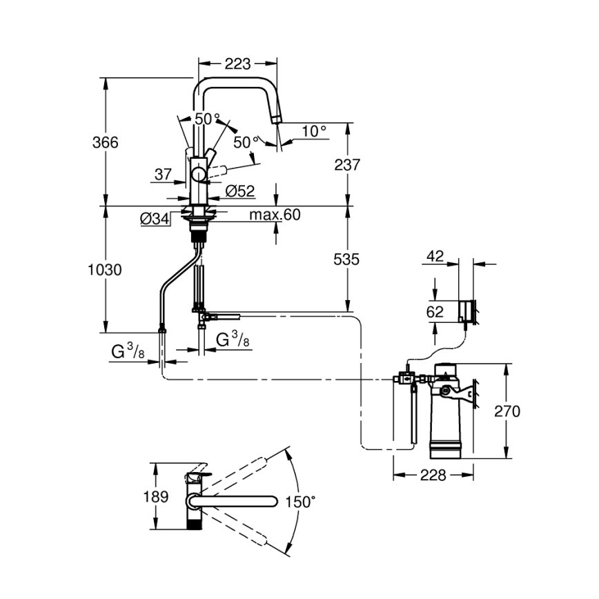 GROHE 30594000 - Miscelatore per lavello BLUE PURE Start con funzione di filtrazione Ultrasafe, finitura cromata