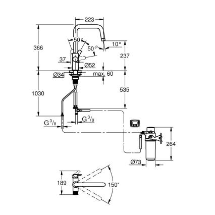 GROHE 30596000 - Miscelatore per lavello BLUE PURE con funzione di filtrazione, cromo lucido