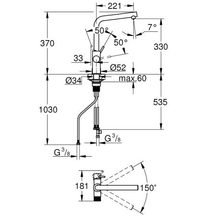 GROHE 30600000 - Miscelatore per lavello BLUE PURE, beccuccio a L, finitura cromata lucida