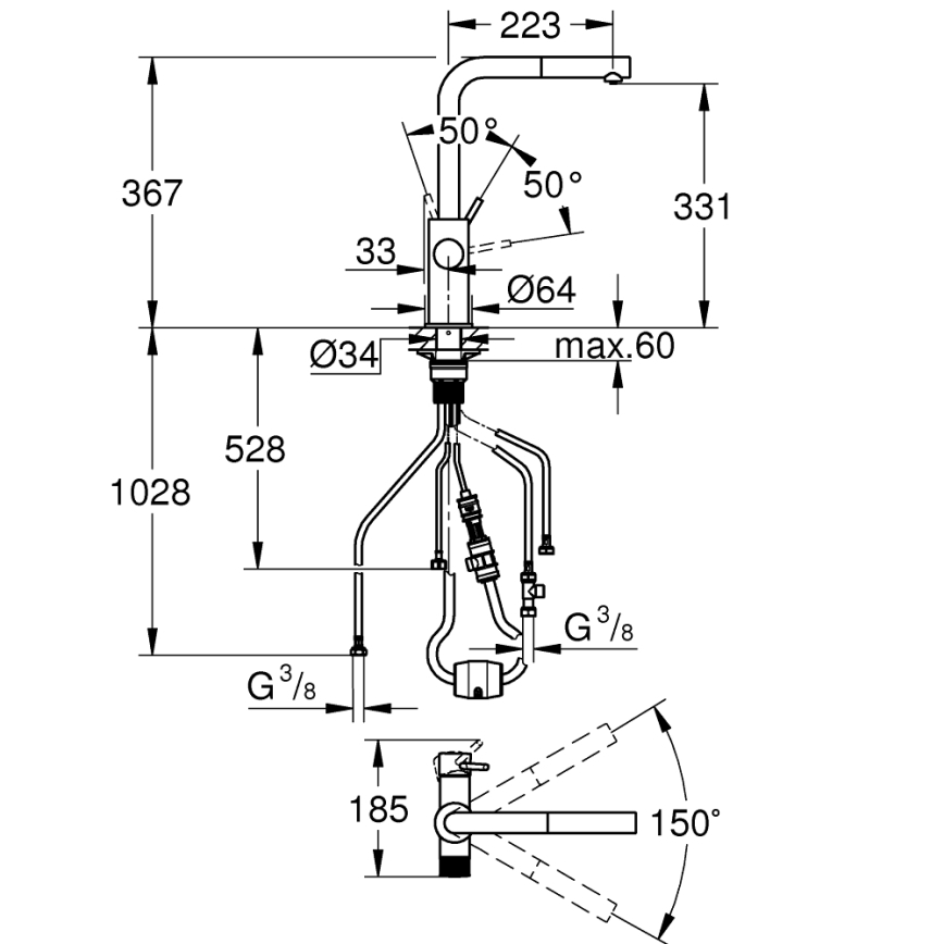 GROHE 30601DC0 - Miscelatore da cucina BLUE PURE con doccetta estraibile in acciaio inox