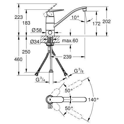 GROHE 31161000 - Miscelatore per lavello EUROSMART COSMOPOLITAN con rotazione 140°, cromo lucido