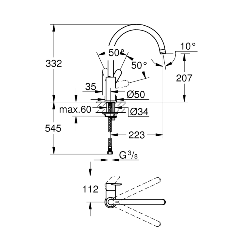 GROHE 31367001 - Miscelatore per lavello BAUEDGE 332 mm cromo lucido