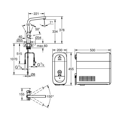 GROHE 31454001 - Miscelatore da cucina BLUE HOME con beccuccio a L, finitura cromo lucido