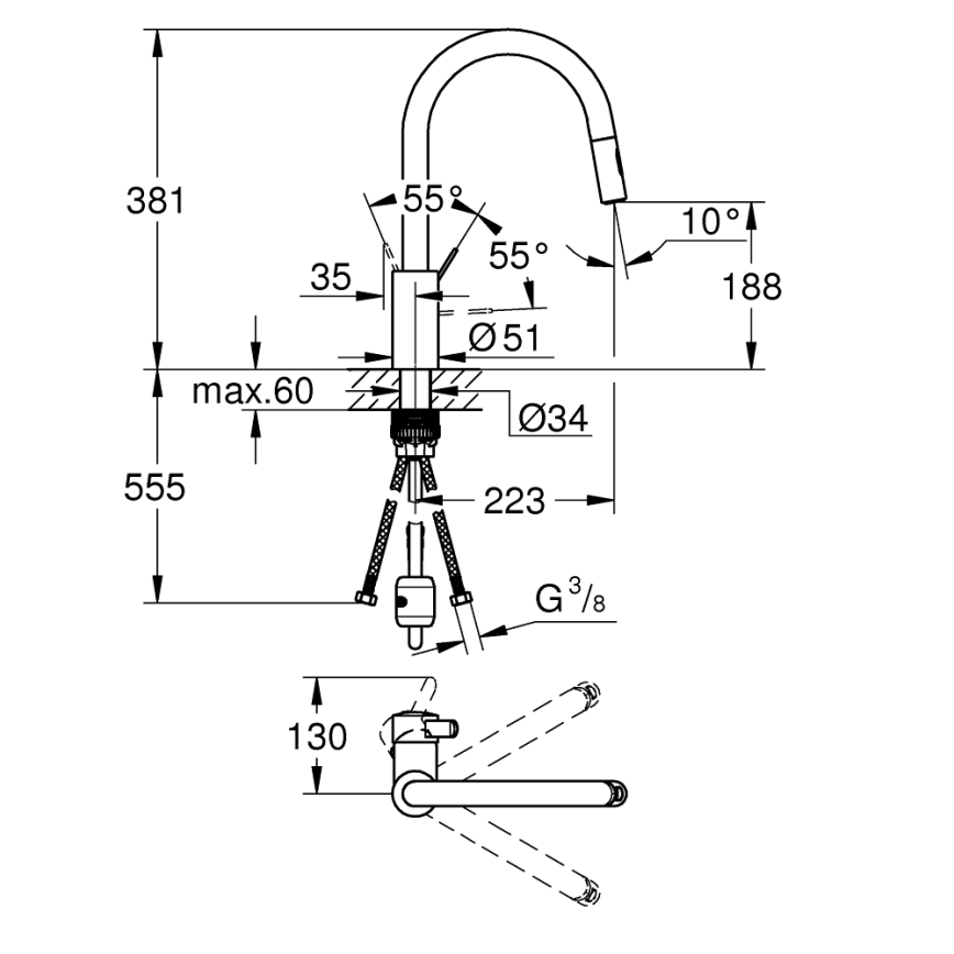 GROHE 31481001 - Miscelatore per lavello EUROSMART COSMOPOLITAN cromato lucido