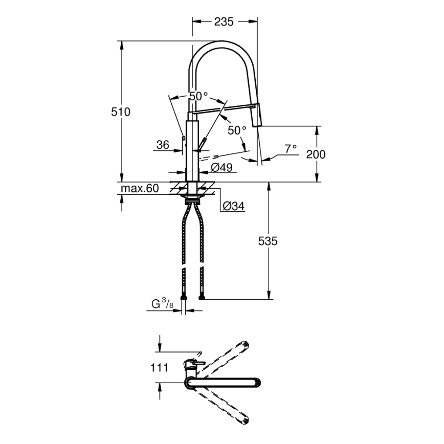 GROHE 31491000 - Miscelatore per lavello CONCETTO con doccetta professionale, cromo lucido