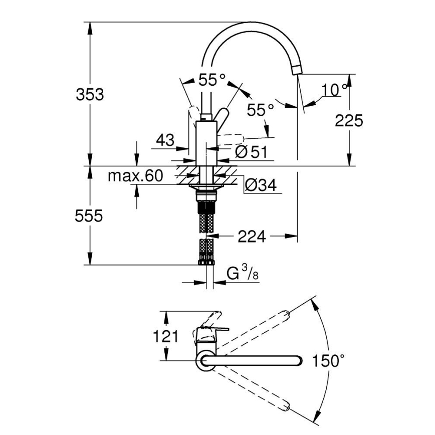 GROHE 31494001 - Miscelatore per lavello GET, cromo lucido