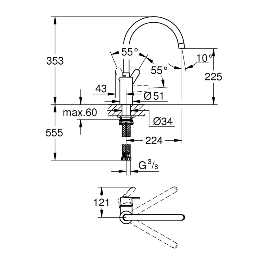 GROHE 31494001 - Miscelatore per lavello GET, cromo lucido