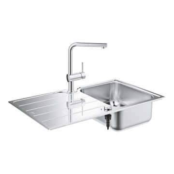 GROHE 31573SD1 - Set lavello da cucina K500 con piano di scolo e miscelatore A, 86×50 cm, acciaio inox