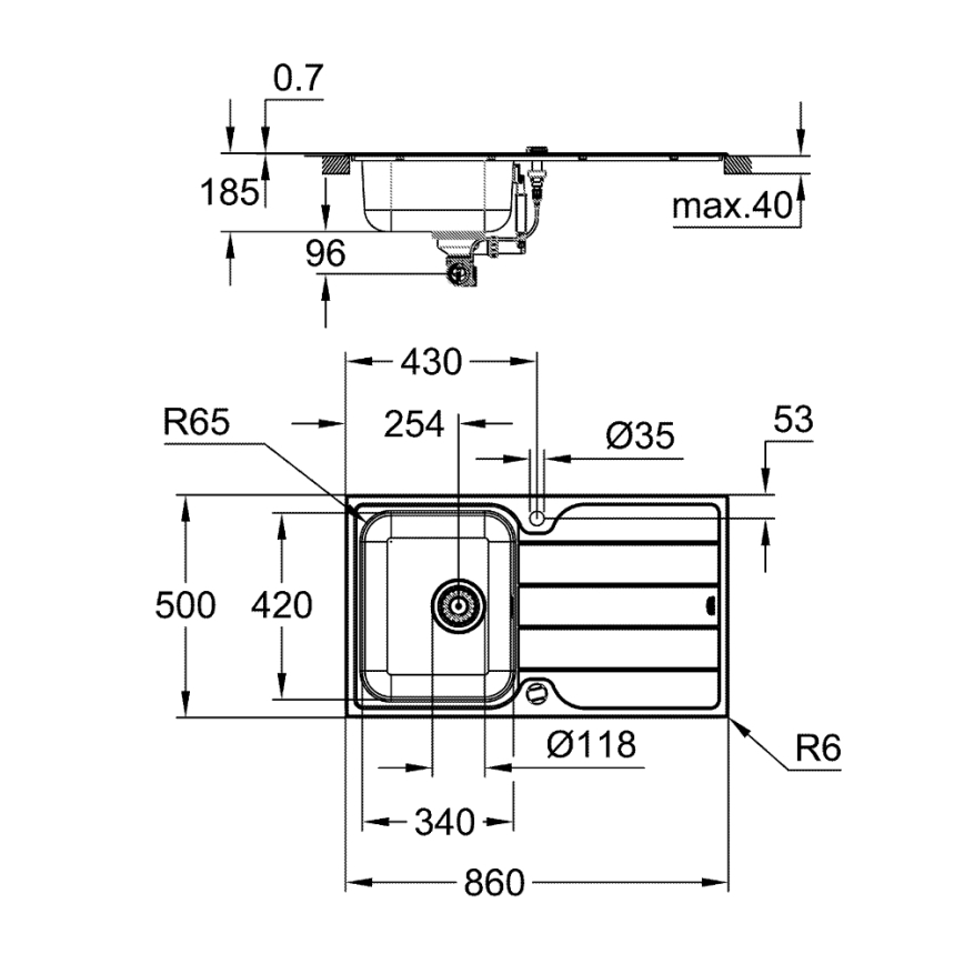 GROHE 31573SD1 - Set lavello da cucina K500 con piano di scolo e miscelatore A, 86×50 cm, acciaio inox