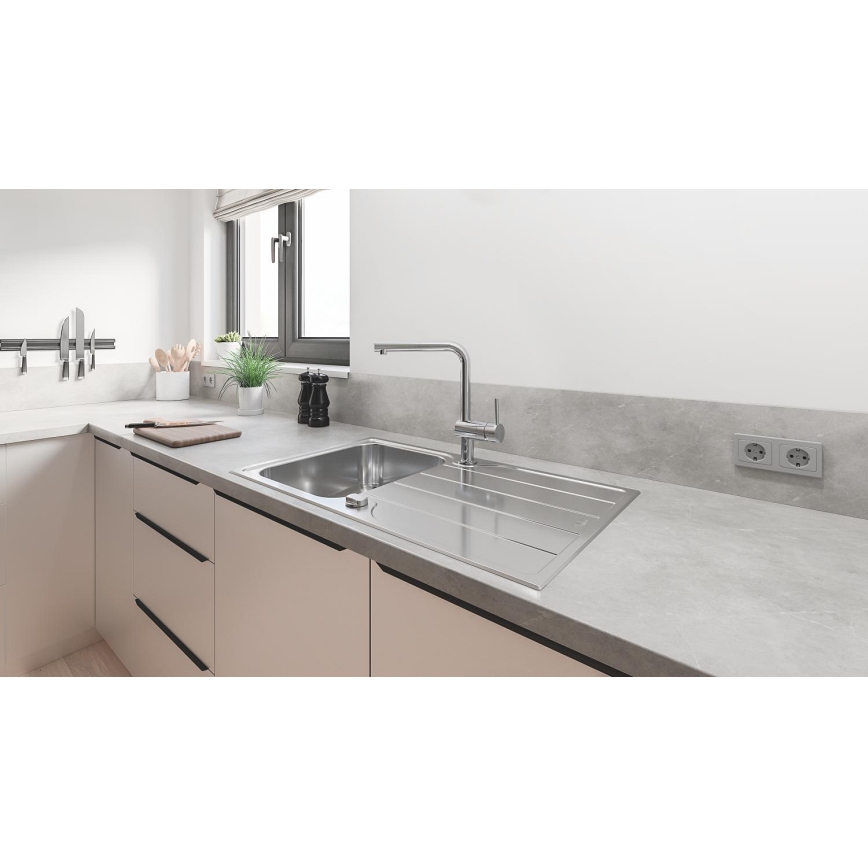 GROHE 31573SD1 - Set lavello da cucina K500 con piano di scolo e miscelatore A, 86×50 cm, acciaio inox